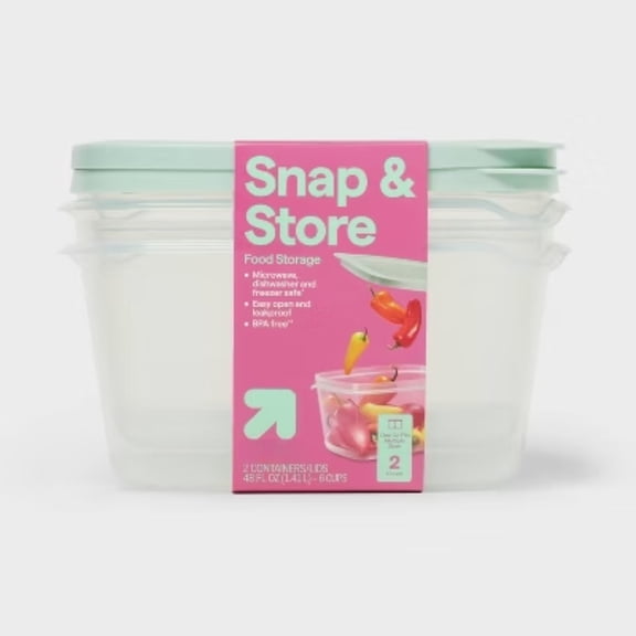 2-Pack 48 fl oz Snap & Store Rectangle Food Storage Containers, Leak-Proof Microwave Safe Containers for Kitchen & Meal Prep