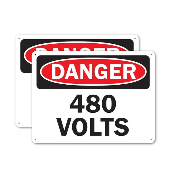 (2 Pack) 480 Volts OSHA Danger Sign 10 Inch X 7 Inch Indoor / Outdoor Rust-Free Aluminum Metal Signs for Workplace, Workshop, and Construction Site, Made in the USA