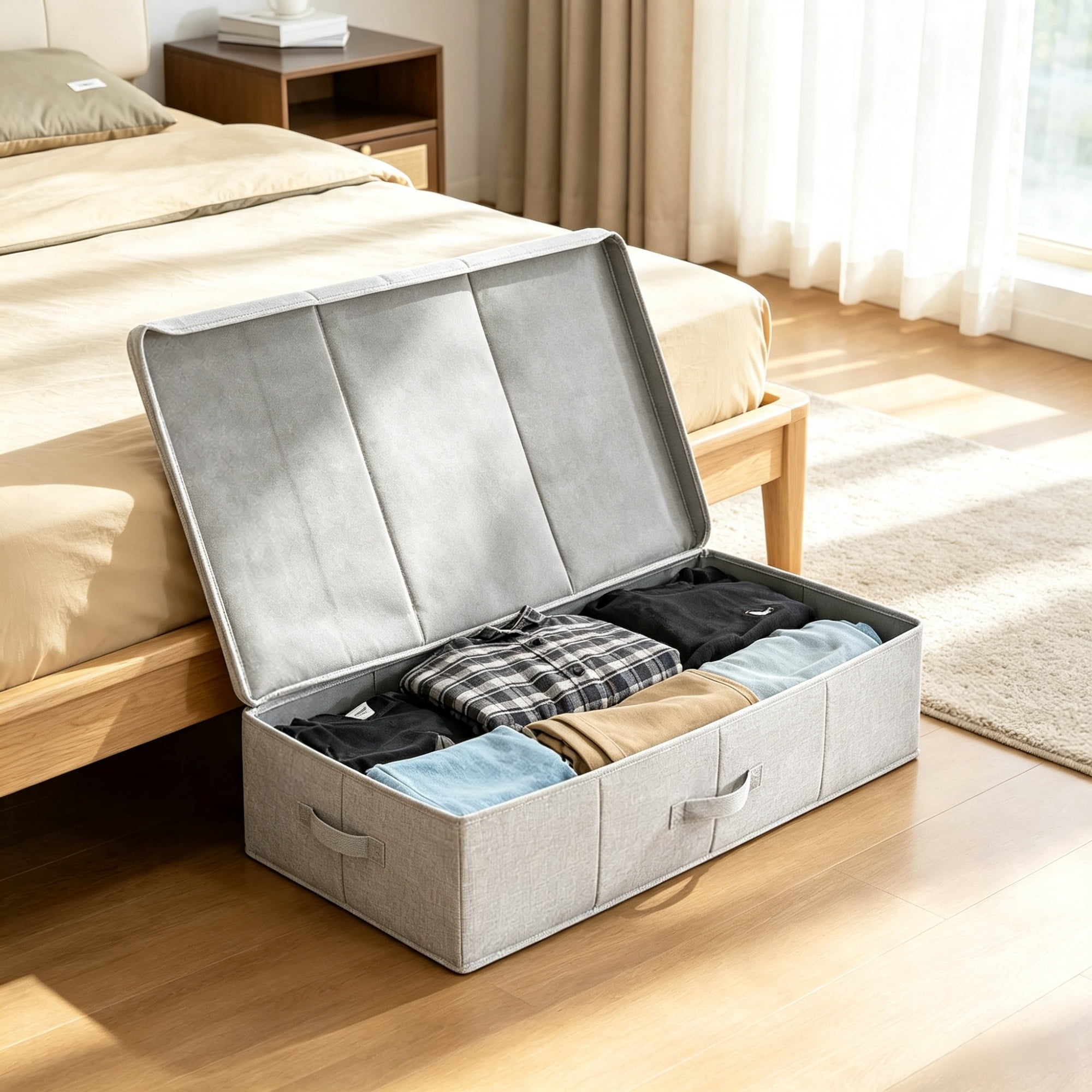 2 Pack 48L Under Bed Storage Containers with Lids, Low Profile Gray Drawer Bins for Blankets & Shoes