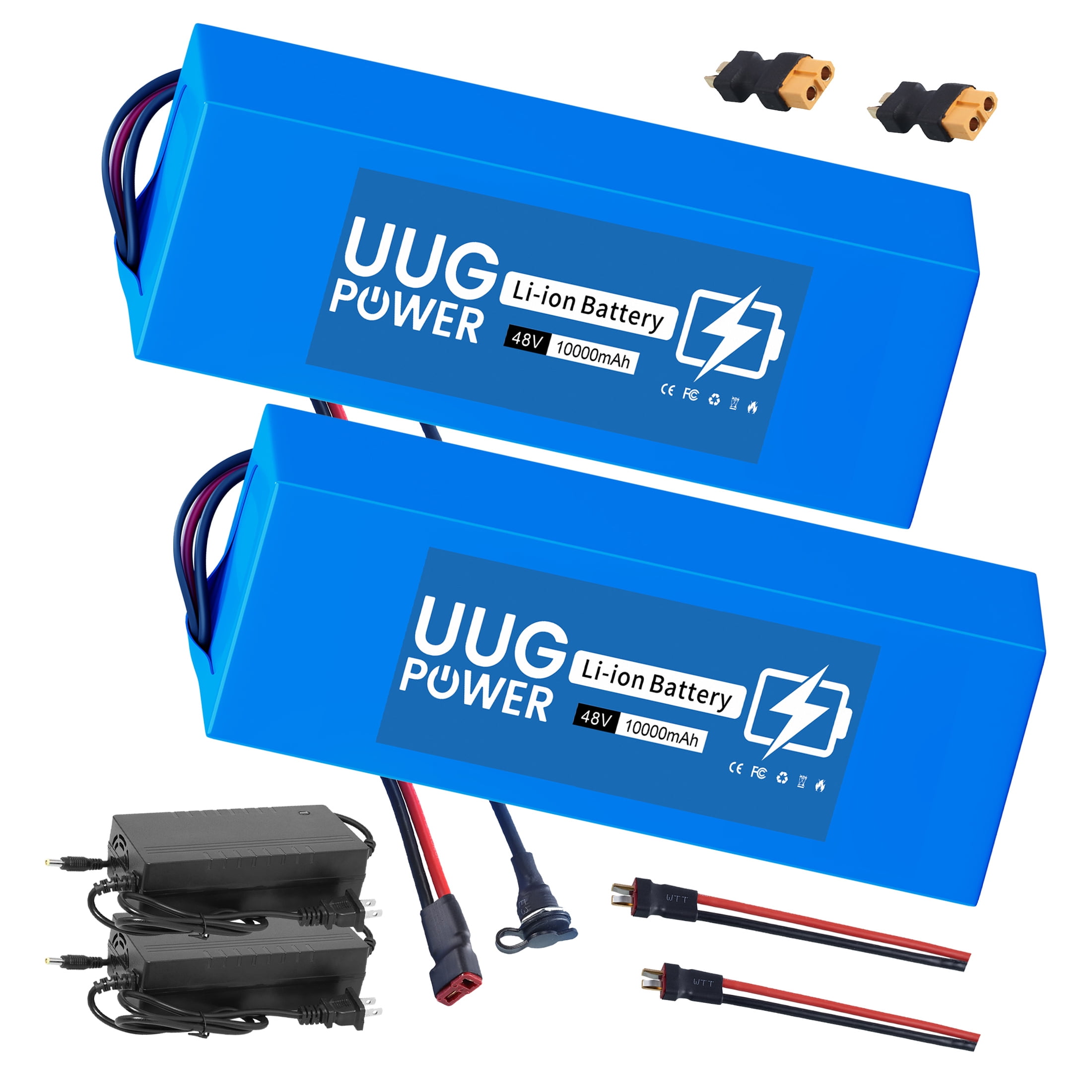 2 Pack 48v 10ah Battery Replacement Kit Bicycle Lithium Battery T Plug UL2271