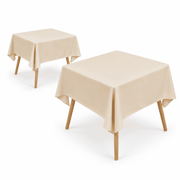 2 Pack 48x48 Inch Square Tablecloth Washable Beige Table Cloth