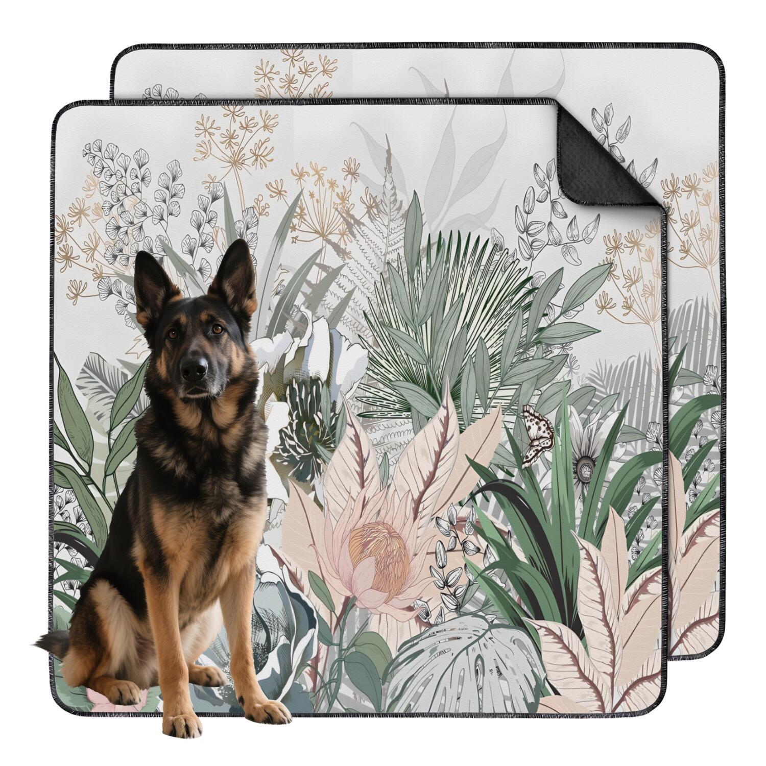 2-Pack 48x48 Inch Washable Dog Training Pad, Heavy Duty Reusable Puppy Pad with Leak-Proof Base, Non-Slip for Indoor Use, Floral Pattern
