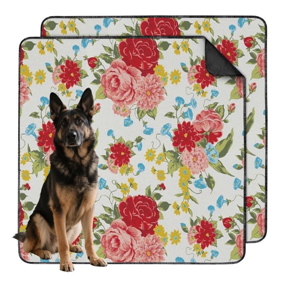 2-Pack 48x48 Inch Washable Dog Training Pads, Heavy Duty Reusable Puppy Pads with Leak-Proof Base, Non-Slip for Indoor Use, Floral Pattern