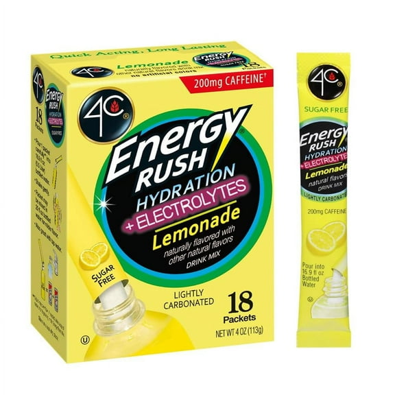 2 Pack-4C Energy Rush Psd With Electrolytes 18Ct Lemonade, Single Serve Water Flavoring Packets, On The Go Bundle Packaing mayvary
