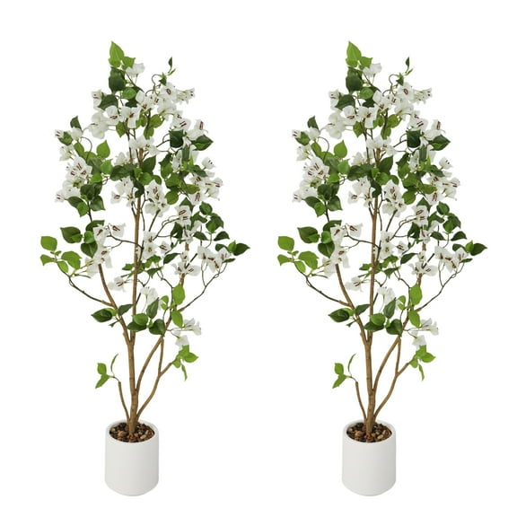 2-Pack 4FT Artificial Bougainvillea Tree, Faux Pink Flower Plants in Decorative Pots