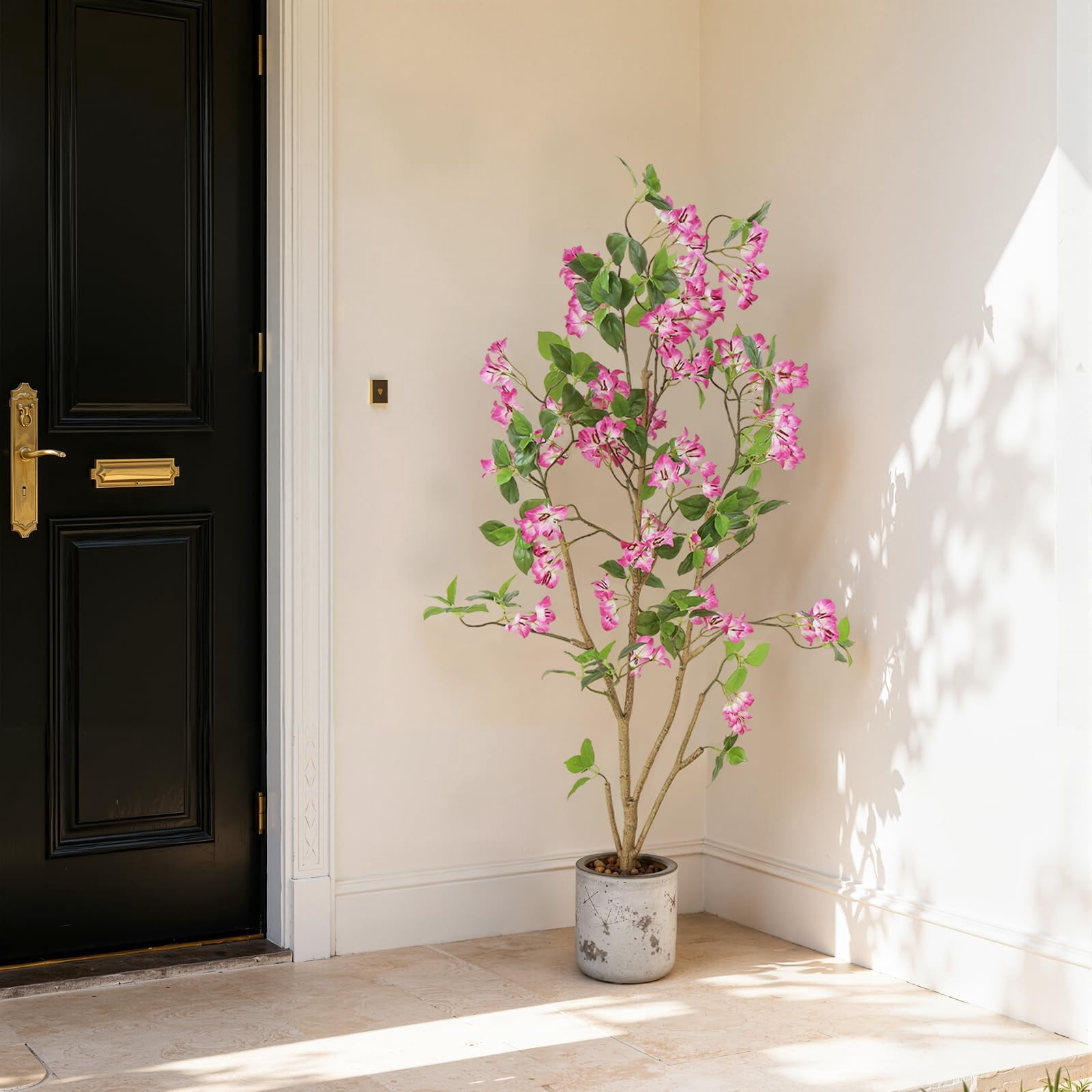 2-Pack 4FT Artificial Bougainvillea Trees with Large White/Pink/Purple Fake Flowers, Potted Faux Plants for Indoor Outdoor Porch Patio Decor
