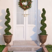 DR.Planzen 2 Pack 4FT Artificial Boxwood Spiral Topiary Tree – 900 Leaves Faux Boxwood Plant, UV Resistant Outdoor Fake Plant – Realistic Front Door Entryway Po