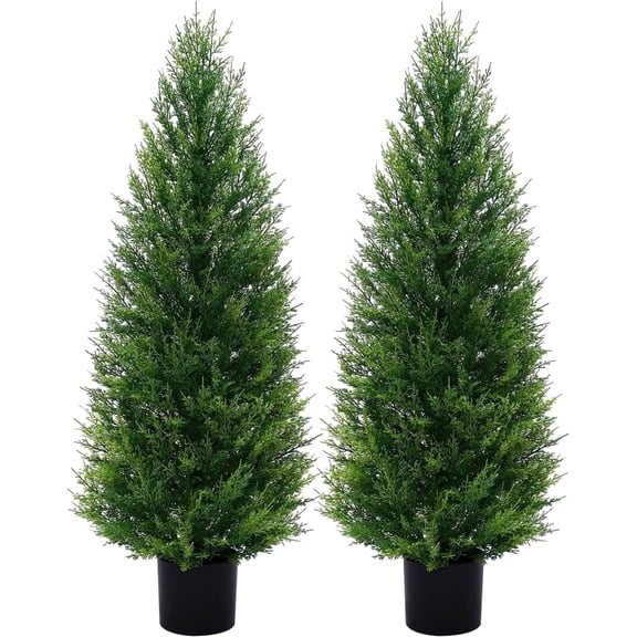 ROMSWI 2 Pack 4FT Artificial Cedar Topiary Trees with Full Realistic Leaves, Faux Plants for Home Front Door Porch Patio Garden