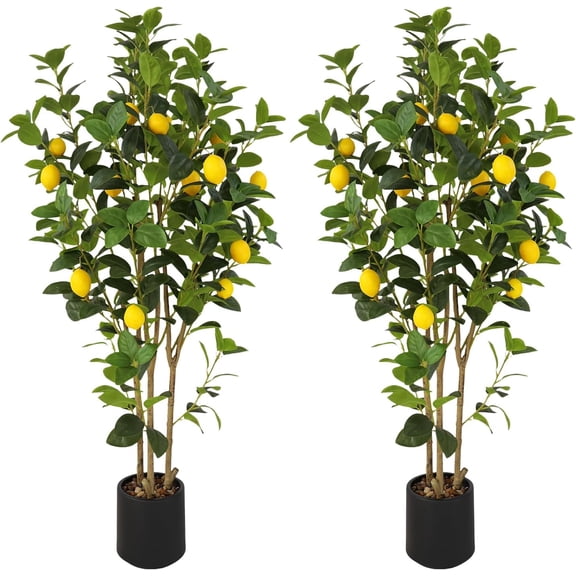 2-Pack 4FT Artificial Lemon Plant That Look Real, Faux Lemons Citrus Plants with Yellow Fake Lemons Fruits in Black Pot, Indoor Artificial Plants for Home Office Kitchen Decor Party Wedding Christmas