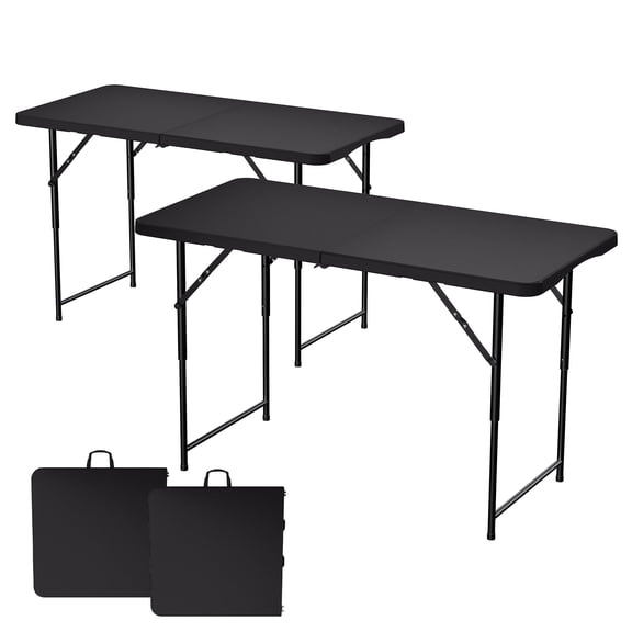 2-Pack 4FT Folding Table, HDPE Portable Outdoor Table with Carry Handle & 3-Height Adjustable, Max Load 400 lbs