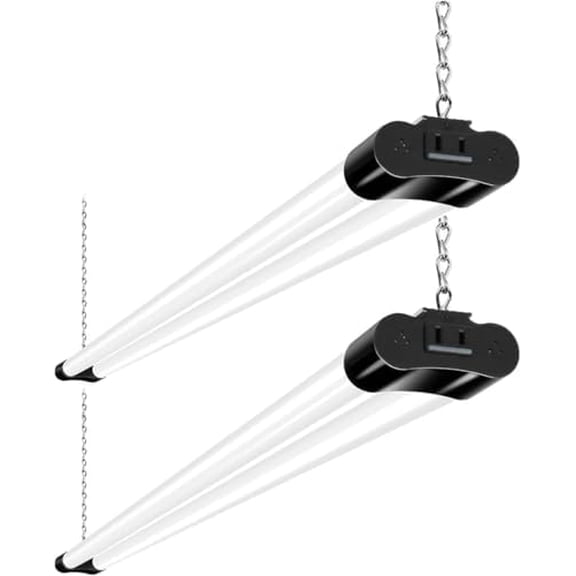 2 Pack 4FT Linkable LED Shop Light for Garage, 4400lm, 4FT 42W, 5000K Daylight LED Workbench Light Fixture with Plug, Hanging or Surface Mount, Black - ETL