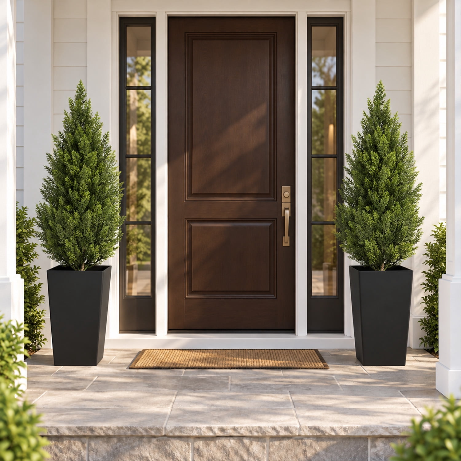 Front Cedar Tree 2 Pack 4FT Tall Artificial Cedar Topiary Trees with Black Square ...