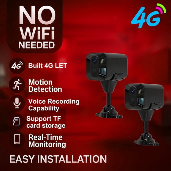 2 Pack 4G Mini PIR Security Cameras 1080P Full HD Night Vision Motion Detection Audio Recording Built-In SIM Card SD Local Storage Easy Mount
