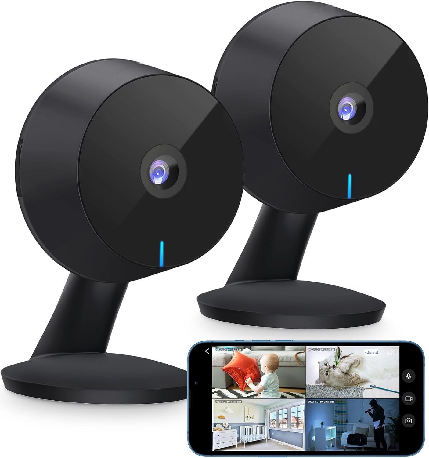 2 Pack 4MP Cameras for Home Security Indoor,Home Security Cameras for Baby/Elder/Pet/Nanny,Baby Cam Starlight Sensor Color Night Vision,US Cloud Service,Works with Alexa,iOS & Android & Web Access