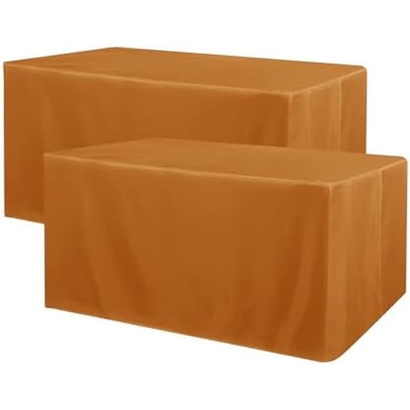 2 Pack 4ft Rectangle Tablecloth - Water Resistant Washable Polyester Table Cover for Wedding, Banquet & Trade Shows, 48"x24"x30", Bronze