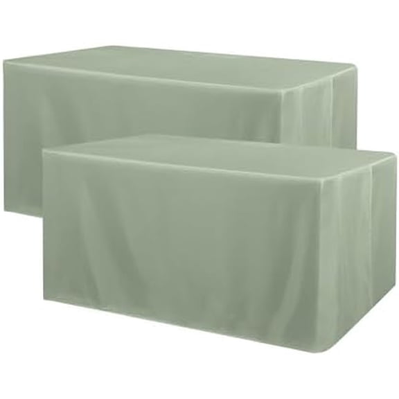 2 Pack 4ft Rectangle Tablecloth - Water Resistant Washable Polyester Table Cover for Wedding, Banquet & Trade Shows, 48"x24"x30", Sage Green