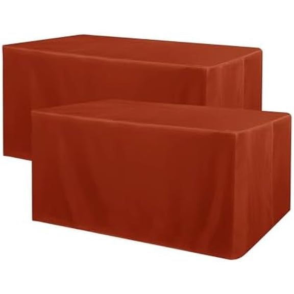 2 Pack 4ft Tablecloths for Rectangle Tables - Water Resistant Washable Fabric Polyester Rectangle Table Cover Protector for Wedding, Banquet and Trade Shows, 48" L x 24" W x 30" H, Rust