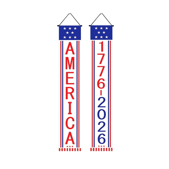 2 Pack 4th of July Hanging Decorations, American USA Flag Banners for Outdoor Porch, Independence Day Memorial Day Veterans Day Patriotic Door Signs and Party Supplies with Stars and Stripes Design