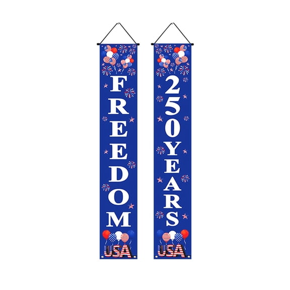 2 Pack 4th of July Hanging Decorations, American USA Flag Banners for Outdoor Porch, Independence Day Memorial Day Veterans Day Patriotic Door Signs and Party Supplies with Stars and Stripes Design