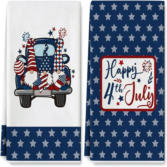2 Pack 4th of July Patriotic Kitchen Towels, 18x26 Inch American Flag Stars Dish Towels Cloth Tea Towel Red Blue Star Tea Towels, Independence Day Housewarming Gift