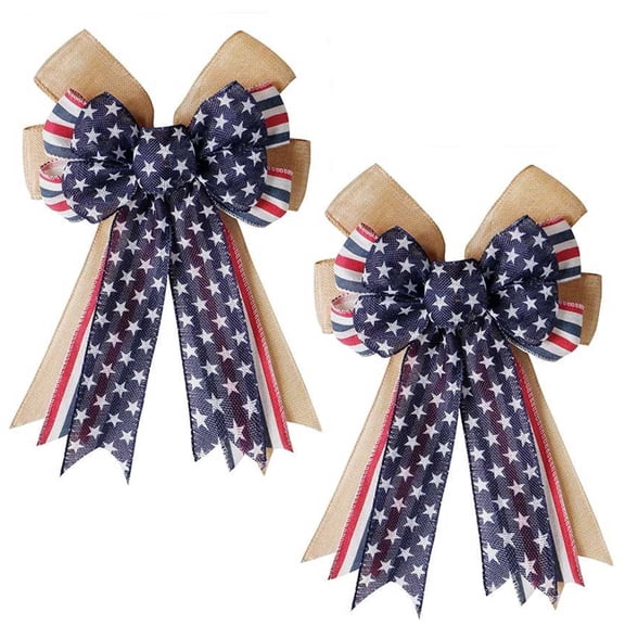 2 Pack 4th of July Decor Bow for Wreath,Red White Blue Stripe Stars Tree Topper Bows for Patriotic,Independence Day,Memorial Day,Veteran's Day,Front Door Indoor Outdoor Decorations