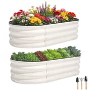 OBENSKY Galvanized Raised Garden Bed,2 Pack 4x2x1ft Oval Metal Planter Box Outdoor for Vegetables,Flowers,Fruits-White