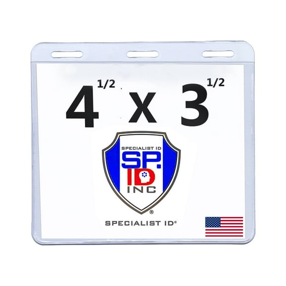 2 Pack - 4x3 Badge Holder Made in USA - 4X3 Clear Vinyl Sleeve - Heavy Duty Plastic Horizontal Name Card Protector for Conference, Trade Show Events by Specialist ID
