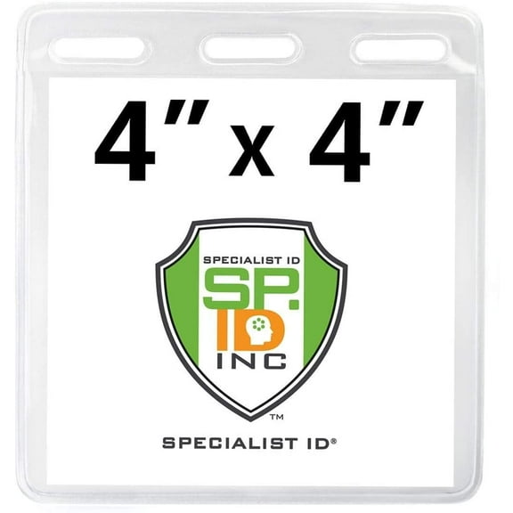 2 Pack - 4x4 Badge Holder Horizontal - Clear Plastic Name Tag Badge Protector with 3 Lanyard Slots for Social Events, Conventions, Visitor Badges by Specialist ID