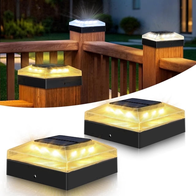 2 Pack 4x4 Solar Post Cap Lights Outdoor, Waterproof Dusk to Dawn 3 ...