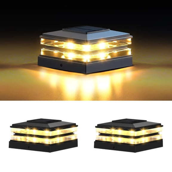 [2 Pack] 4x4 Solar Post Cap Lights Outdoor Waterproof Fence Deck Post Lights with High-Brightness LEDs, Dual Light Modes Warm & Cool White. (Balck,2)