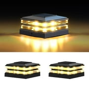 [2 Pack] 4x4 Solar Post Cap Lights Outdoor Waterproof Fence Deck Post Lights with High-Brightness LEDs, Dual Light Modes Warm & Cool White. Balck,2