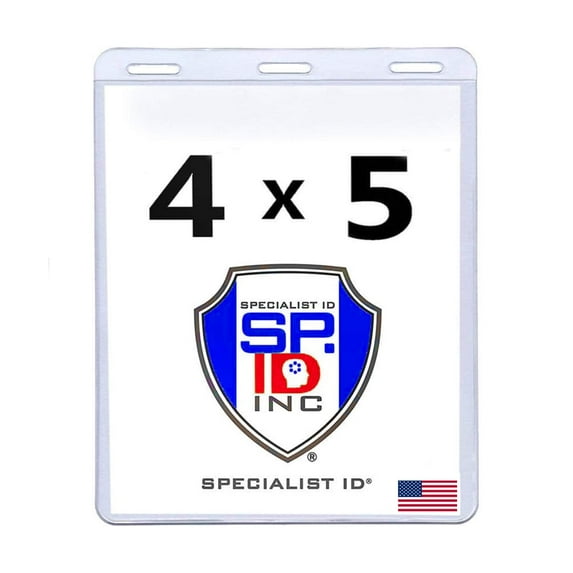 2 Pack - 4x5 Badge Holder Horizontal - USA Made - Clear Credential Sleeve for Events - Heavy Duty Plastic Name Tag Badge Cover by Specialist ID