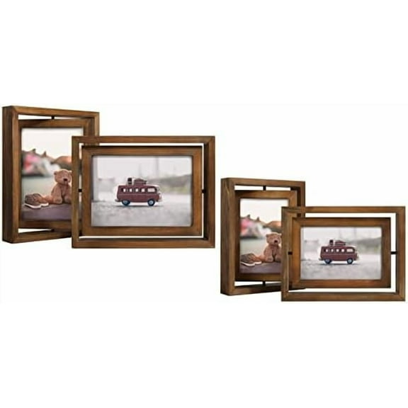 2 Pack 4x6&5x7 Rotating Floating Picture Frames Double-Sided Display with HD Glass Front Wooden Distressed Frame for Vertical or Horizontal Tabletop Display