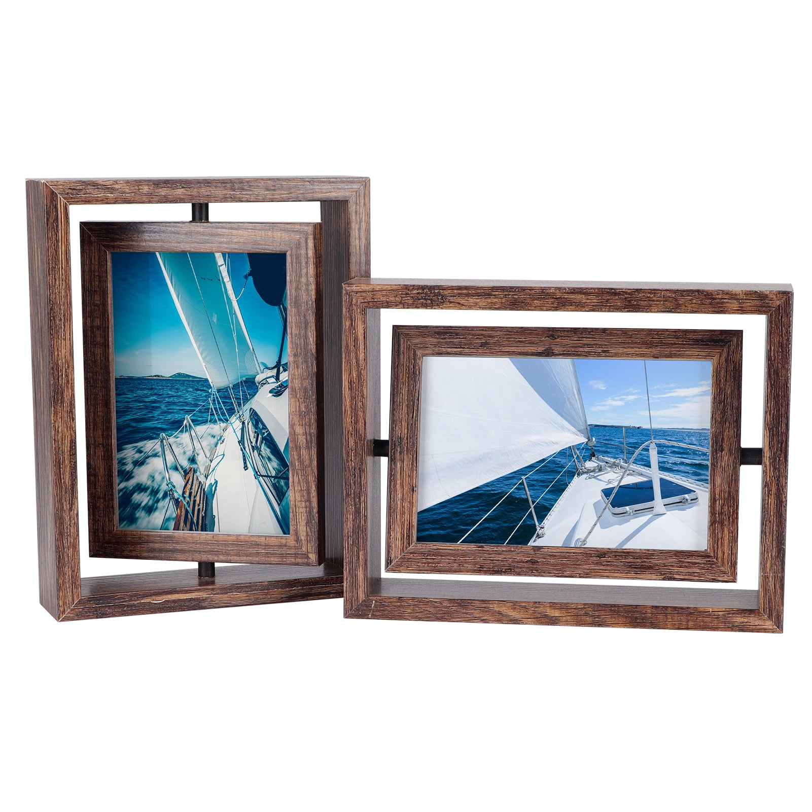2 Pack 4x6 Rustic Rotating Floating Picture Frames, Photo Frames for
