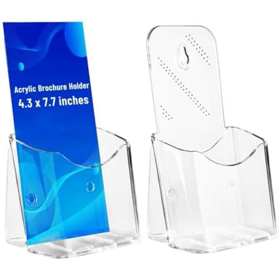 2 Pack 4x9 Inches Brochure Display Stand,Acrylic Pamphlet Holder Stand Wall Mount/Countertop,Clear Plastic Trifold Rack Card Holders Organizer for Display Flyer,Document,Literature,Post Card
