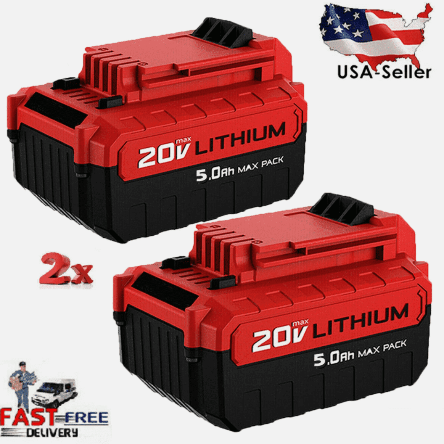 2 Pack 5.0Ah 20V Lithium-ion Replacement Batteries Compatible with ...