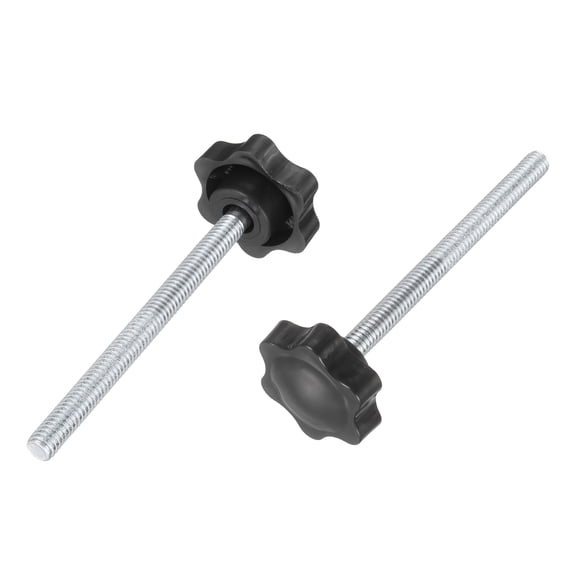 2 Pack 5/16"-18 Star Knobs, 3.7" Threaded Stud Plastic Male Clamping Knob Screw Hand Tightening Replacement Knob for Industrial Furniture Tools Jigs Clamps, Black