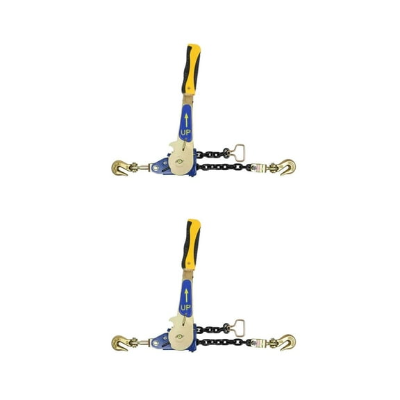 2 Pack 5/16"-3/8" Easy Ratchet Chain Binder with Grab Hooks & 5400 lbs WLL - Heavy Duty Tie Down Ratchet Load Binder for Flatbed Trailers & Trucks