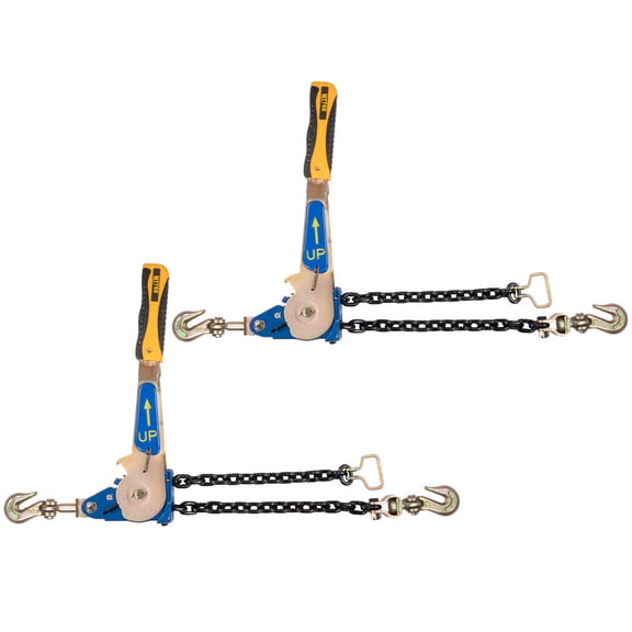 2 Pack 5/16"-3/8" Easy Ratcheting Chain Binder with Up to 36" Chain Take-Up, 5,400 lbs WLL, Heavy-Duty Tie Down Ratchet Load Binder with Grab Hooks for Flatbed Trailers & Trucks