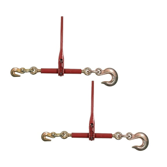 (2 Pack) 5/16"- 3/8" Heavy Duty Ratchet Chain Binder w/ 5/16" Grab Hook & 1/2" Slip Hook, 5,400 Lbs WLL - Tie Down Hauling Load Binders for Flatbed Trailers