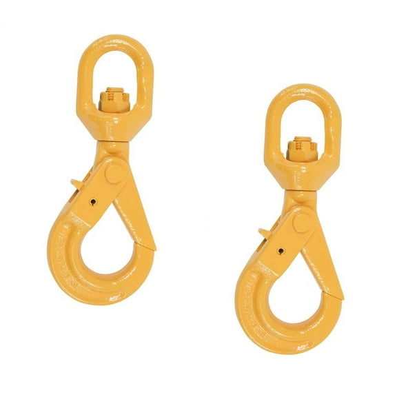 (2 Pack) 5/16'' Self Locking Swivel Hook Grade 80 - 4500 LBS Working Load Limit - Yellow Painted Forged Steel Swivel Lifting Hook
