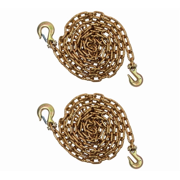2 Pack 5/16" x 16' Transport Binder Chain Grade 70 with Grab & Sling Hooks - 4,700 lbs WLL Transport Binder Tow Chain with Hooks - Towing Equipment - Yellow