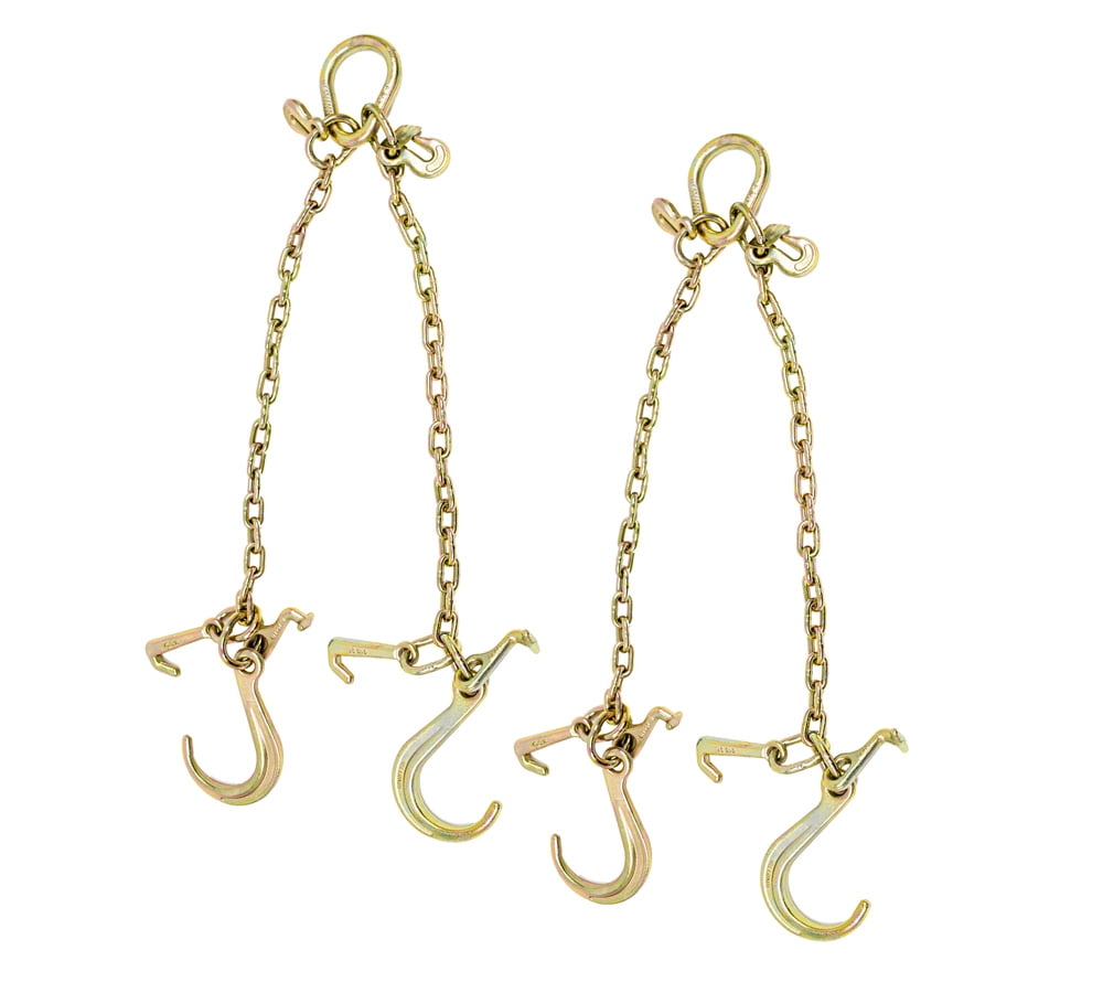 (2 Pack) 5/16'' x 3'  G70 V-Chain Bridle w/ 8" Medium J Hooks, T- Hook & J-Hook w/ Grab Hooks 3' Legs 4700 lbs WLL