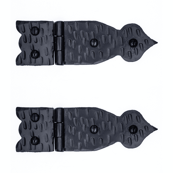 2 Pack 5.25 inch Decorative Hinges Black Wrought Iron Hinges Decorative Hinges Small Flush Mount Western Style Hinges Vintage Furniture Hardware The Farmhouse Series by Borderland Rustic Hardware
