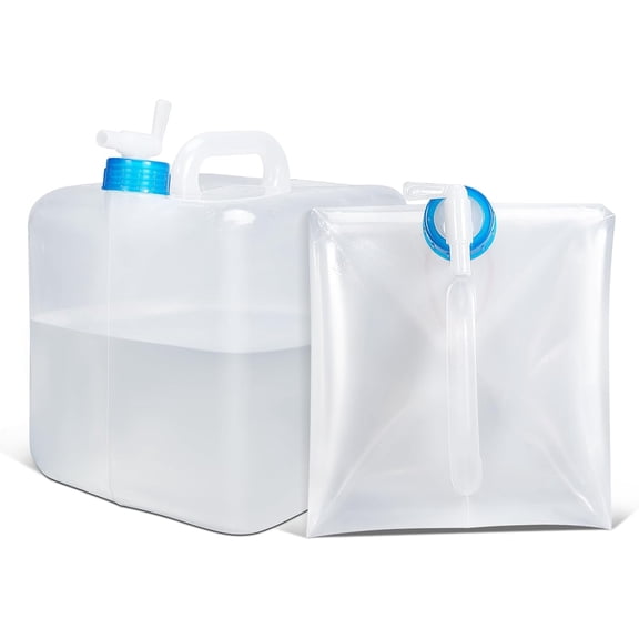 2 Pack] 5.3 Gallon /20L Collapsible Water Container with Spigot & Handle, BPA Free Foldable Water Storage Cube, Portable Water Jug for Camping, Hiking, Emergency & Survival Kits