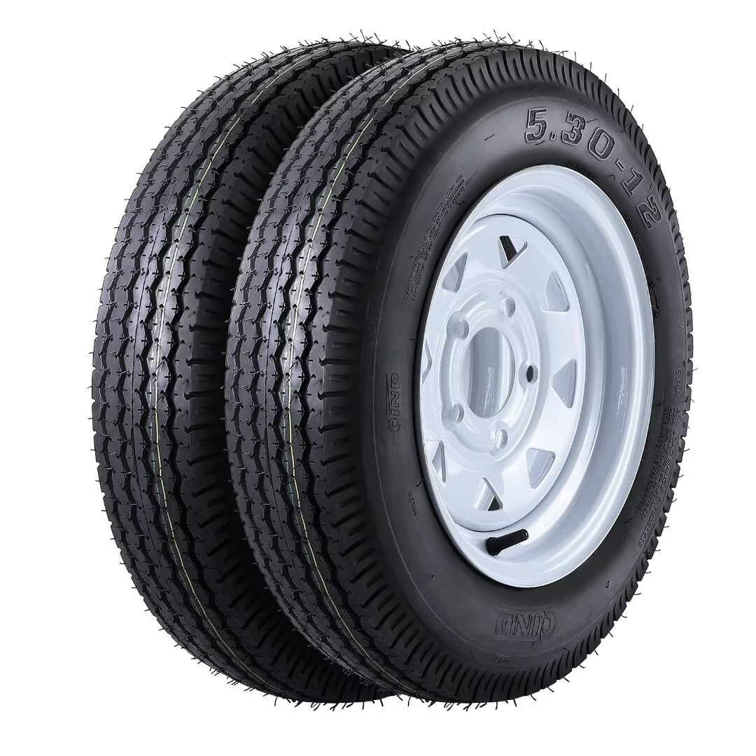 2 Pack 5.30-12 5.30x12 530-12 5.30-12 Trailer Tires with 12" Rims, 5 Lug on 4.5", Load Range C, 6PR