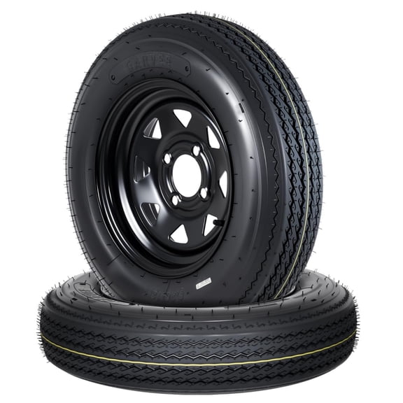 2-Pack 5.30-12 530-12 5.30x12 Trailer Tire and Wheel Assembly, Load Range C 6PR 4 Lug Black Modular Wheel, 12 Inch Tires for Utility/Boat/Camper Trailers