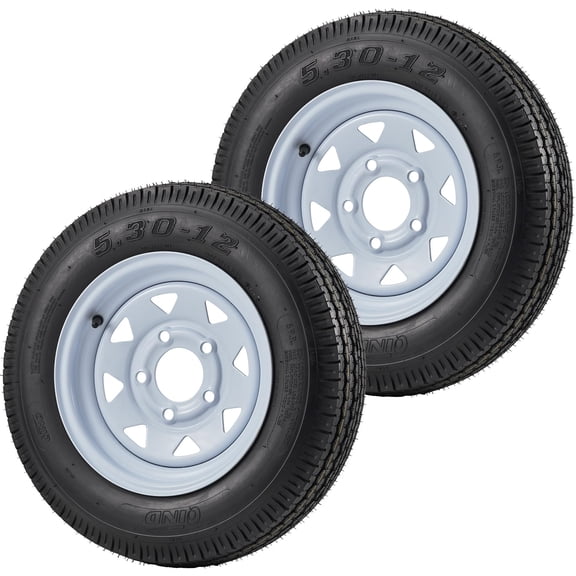 2 Pack 5.30-12 Trailer Tires On Rims-6PR, 5 Lug, Load Range C On 4.5" Bolt Pattern-Tire Wheel Assembly for Heavy-Duty Utility, Boat Trailers