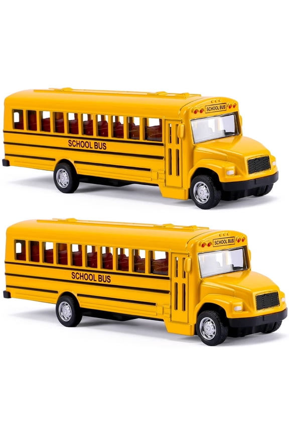 2 Pack 5.5'' Pull Back School Bus, Die-cast Metal Toy Vehicles with Bright Yellow for Kids Boys Girls