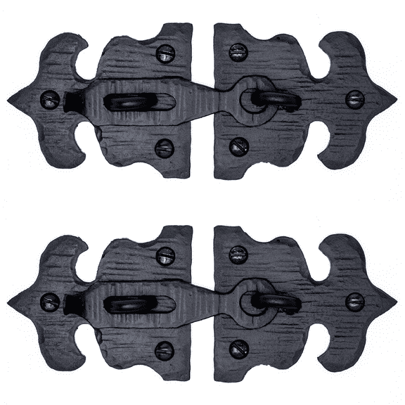 2 Pack 5.5 inch Decorative Furniture Hasp Small Latch - Antique Trunk Hardware, Wrought Iron Decorative Hardware, Decorative Metal Hardware - The Sonora Series by Borderland Rustic Hardware